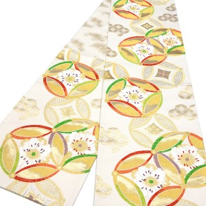 高島織物 振袖用袋帯 西陣織 絹 七宝 桜 白［126,500円］