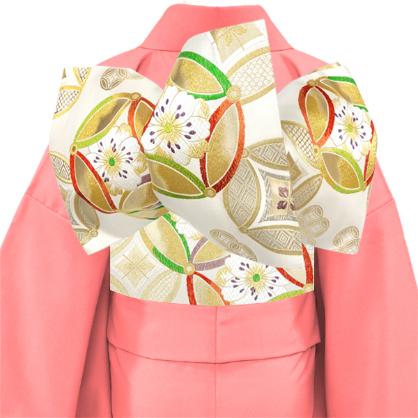 高島織物 振袖用袋帯 西陣織 絹 七宝 桜 白［126,500円］ 枚目