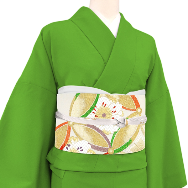 高島織物 振袖用袋帯 西陣織 絹 七宝 桜 白［126,500円］ 枚目