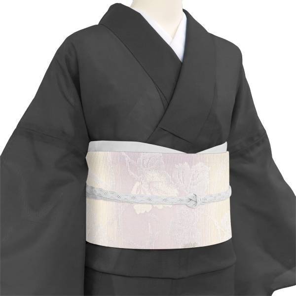 京都イシハラ 夏袋帯  西陣織 絹 横段 光悦垣 蔦 白 薄紫［35,200円］ 枚目