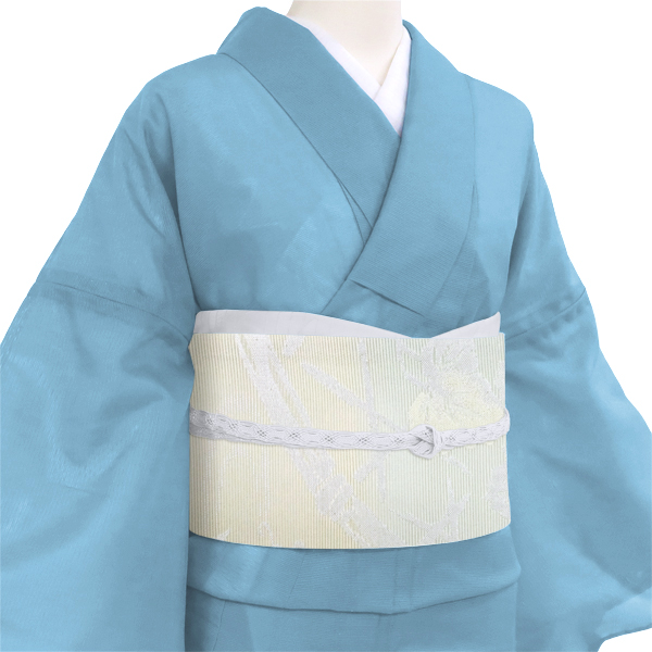 京都イシハラ 夏袋帯  西陣織 絹 横段 光悦垣 蔦 白 水色［35,200円］ 枚目