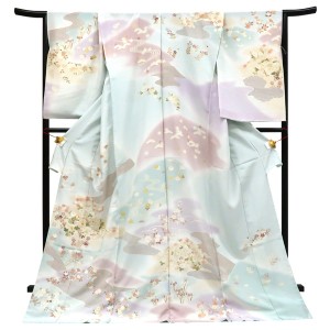 吉澤の友禅  訪問着 四季花 菊 蔦 雲 流水 疋田 水色［242,000円］