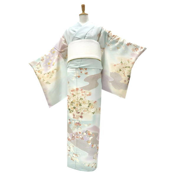 吉澤の友禅  訪問着 四季花 菊 蔦 雲 流水 疋田 水色［242,000円］ 枚目