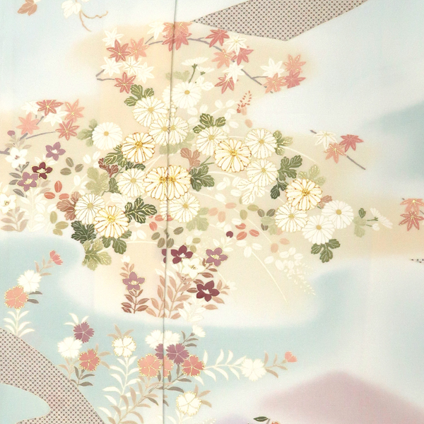 吉澤の友禅  訪問着 四季花 菊 蔦 雲 流水 疋田 水色［242,000円］ 枚目