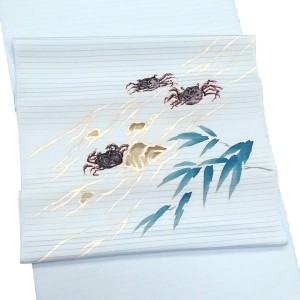 秀美 夏名古屋帯 蟹 水色 ブルーグレー［66,000円］