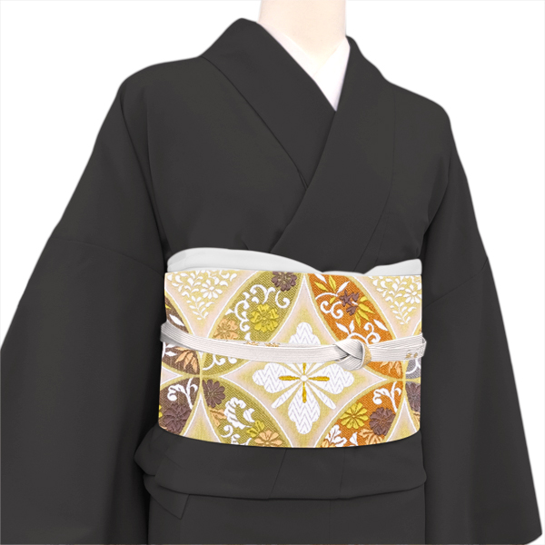 ふくい 袋帯 西陣織 絹 花七宝 ベージュ［88,000円］ 枚目