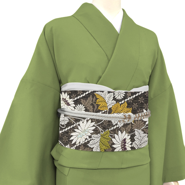 弥栄織物 名古屋帯 絹 焦げ茶 菊 スリーシーズン［34,100円］ 枚目