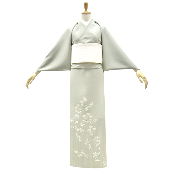 一富司 付下 訪問着 正絹 女郎花 萩 灰緑色 柳鼠色［231,000円］ 枚目