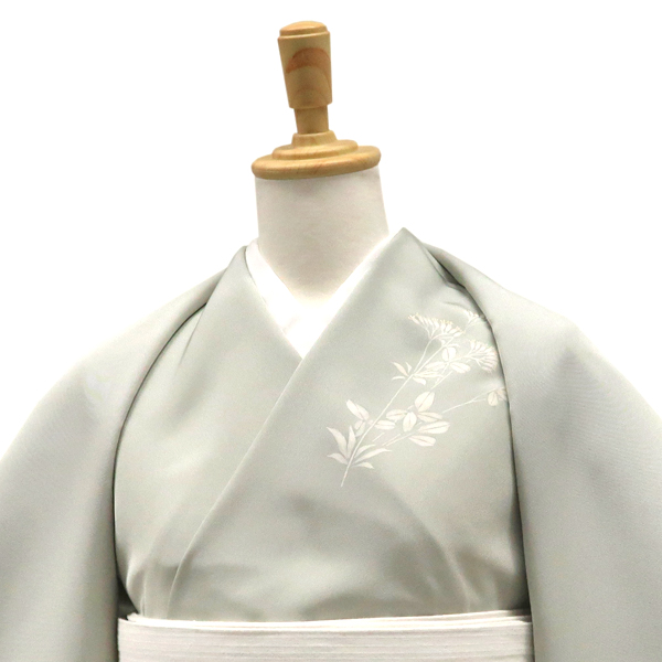 一富司 付下 訪問着 正絹 女郎花 萩 灰緑色 柳鼠色［231,000円］ 枚目