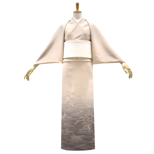 一富司 付下 訪問着 正絹 網干 波 風景 ベージュ［660,000円］ 枚目