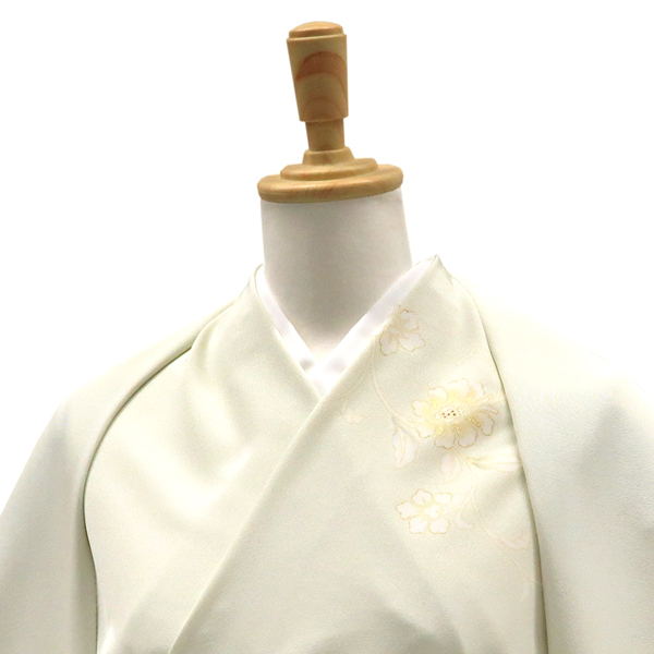 吉澤の友禅 付下 訪問着 正絹 牡丹唐花 更紗 薄黄緑色［209,000円］ 枚目