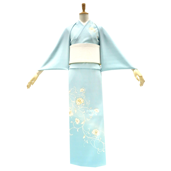 吉澤の友禅 付下 訪問着 正絹 牡丹唐草 更紗 水色［209,000円］ 枚目
