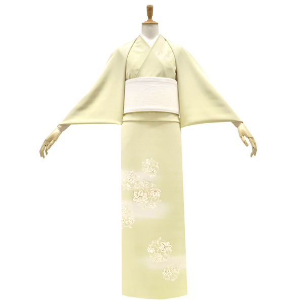 吉澤の友禅 付下 訪問着 正絹 牡丹唐花 花の丸 黄緑色［198,000円］ 枚目