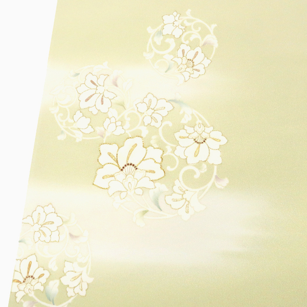吉澤の友禅 付下 訪問着 正絹 牡丹唐花 花の丸 黄緑色［198,000円］ 枚目