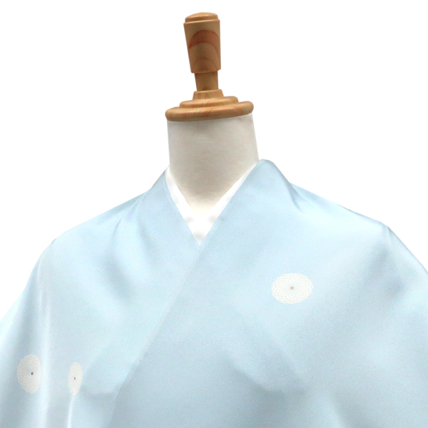 一富司 小紋 正絹 菊 丸文 水色[198,000円] 枚目