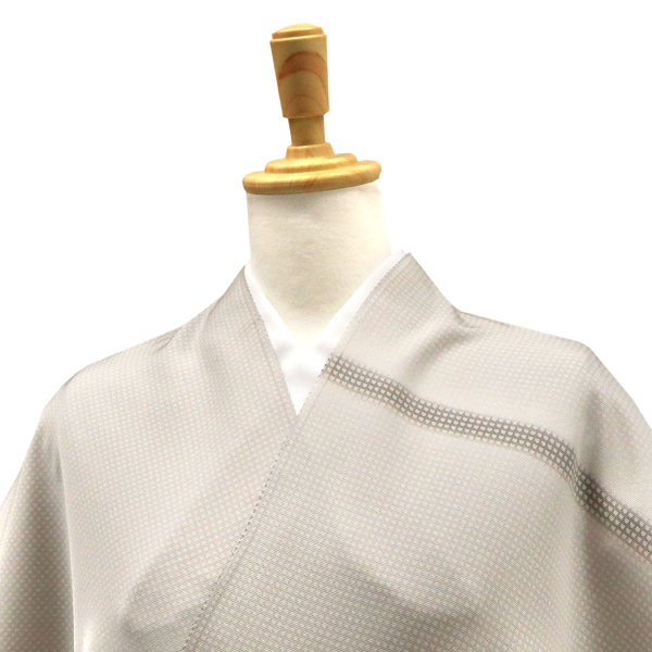 一富司 小紋 正絹 格子 刷毛目 ライトグレー[176,000円] 枚目