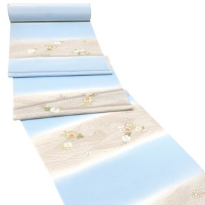 工芸キモノ野口 小紋 正絹 流水 菊 萩 水色 グレーベージュ[396,000円]