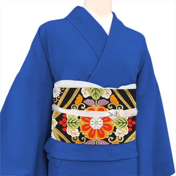 岡文織物 振袖用袋帯 黒 絹 西陣織 七宝 菊［66,000円］ 枚目