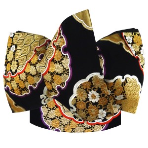 岡文織物 振袖用袋帯 黒 雪輪 菊 絹 振袖帯 西陣織［66,000円］