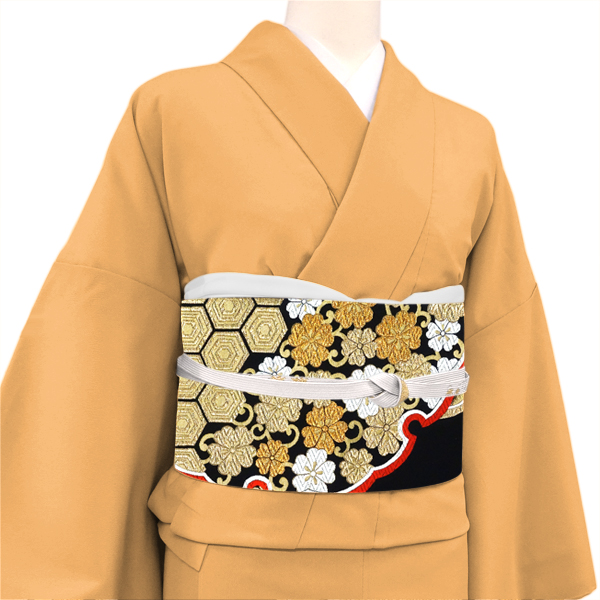 岡文織物 振袖用袋帯 黒 雪輪 菊 絹 振袖帯 西陣織［66,000円］ 枚目