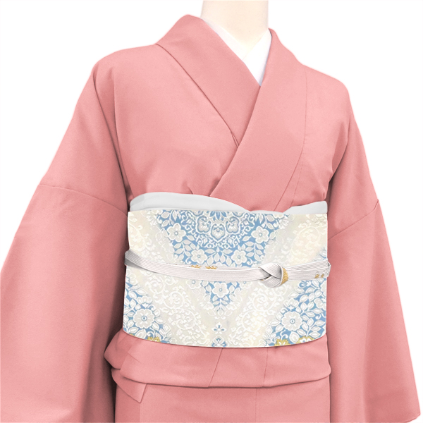 洛陽織物 礼装用袋帯 白色 水色 花菱華文 西陣織 絹［110,000円］ 枚目