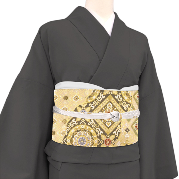 洛陽織物 袋帯 金 道長取り華文 西陣織 絹［110,000円］ 枚目