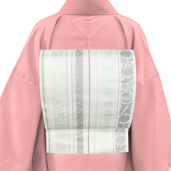 井上絹織 博多帯 名古屋帯 白色 正絹 間道 唐草［58,300円］ 枚目