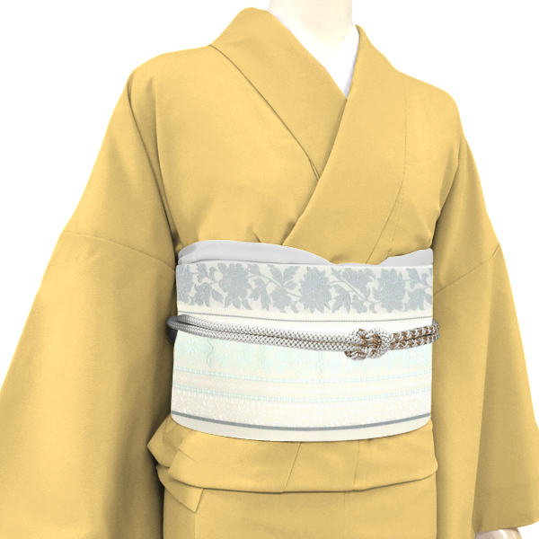 井上絹織 博多帯 名古屋帯 白色 正絹 間道 唐草［58,300円］ 枚目
