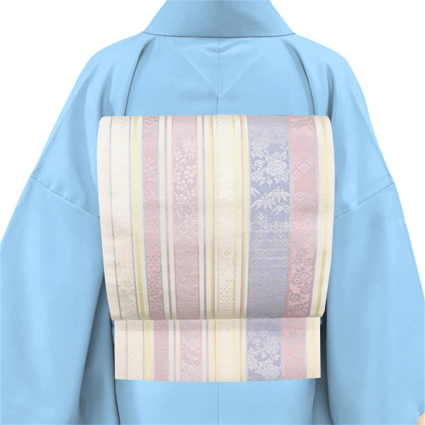 井上絹織 博多帯 名古屋帯 正絹 白 ピンク 間道［58,300円］ 枚目