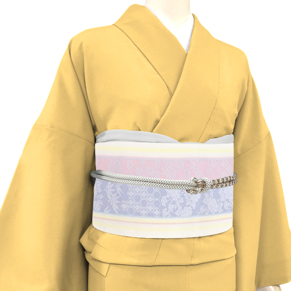 井上絹織 博多帯 名古屋帯 正絹 白 ピンク 間道［58,300円］ 枚目
