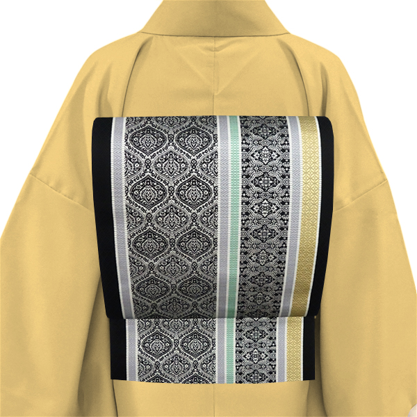 井上絹織 博多帯 名古屋帯 黒 正絹 華文 間道 縞［58,300円］ 枚目