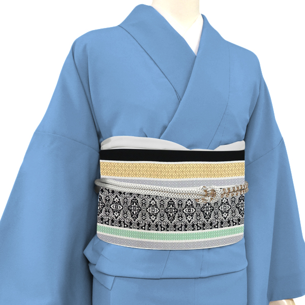 井上絹織 博多帯 名古屋帯 黒 正絹 華文 間道 縞［58,300円］ 枚目
