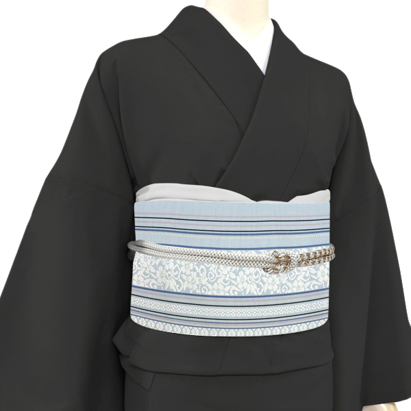 井上絹織 博多帯 名古屋帯 水色 正絹 間道 縞［58,300円］ 枚目