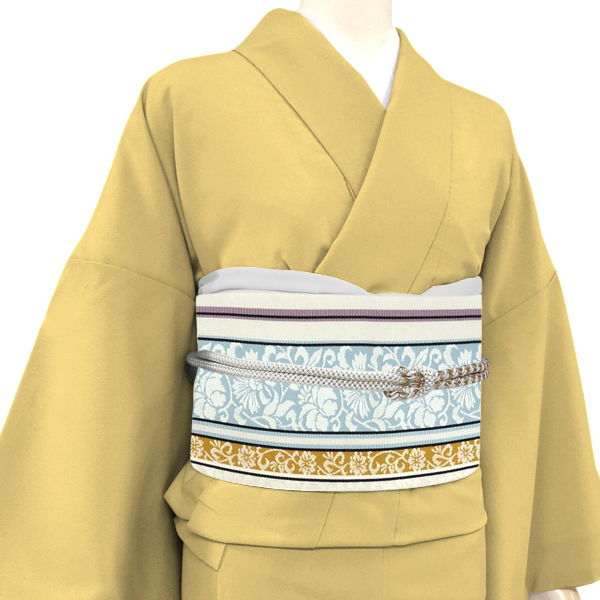 井上絹織 博多帯 名古屋帯 グレー 正絹 縞 間道 唐草［58,300円］ 枚目