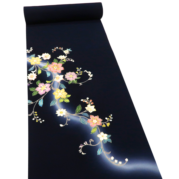 吉澤の友禅 付下 紺色 友禅 鉄線 花唐草 正絹［220,000円］ 枚目