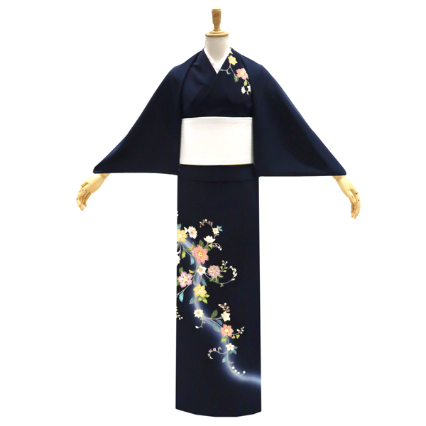 吉澤の友禅 付下 紺色 友禅 鉄線 花唐草 正絹［220,000円］ 枚目