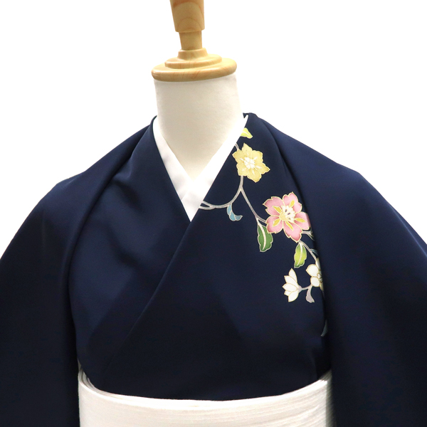 吉澤の友禅 付下 紺色 友禅 鉄線 花唐草 正絹［220,000円］ 枚目