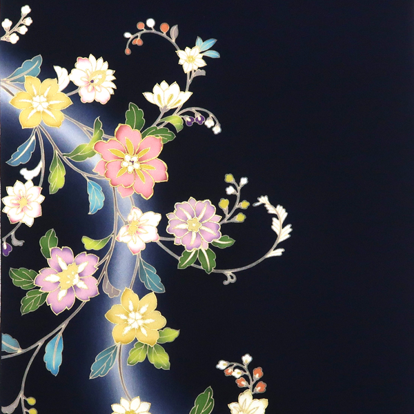 吉澤の友禅 付下 紺色 友禅 鉄線 花唐草 正絹［220,000円］ 枚目