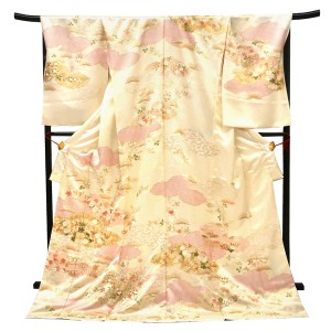吉澤の友禅 訪問着 クリーム色 菊 雲取り 正絹［253,000円］