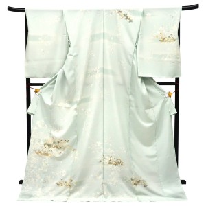 吉澤の友禅 訪問着 水色 花筏 花籠 菊 萩 友禅 正絹［253,000円］