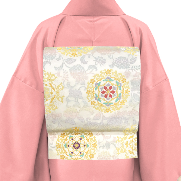 となみ織物 百楽 袋帯 白 フォーマル 華文 唐草 絹 西陣織［121,000円］ 枚目