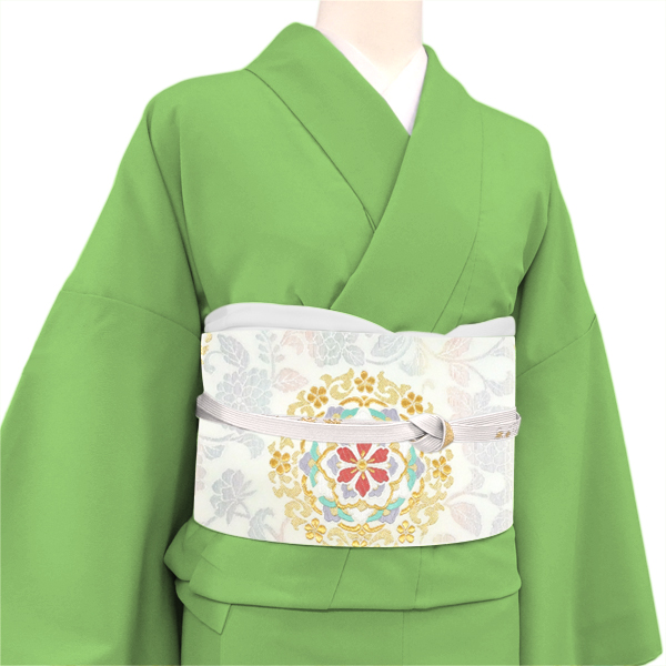 となみ織物 百楽 袋帯 白 フォーマル 華文 唐草 絹 西陣織［121,000円］ 枚目