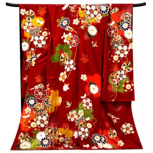 振袖 赤色 古典柄 毬 羽子板 小槌 風車 正絹［143,000円］
