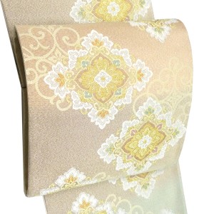 志都香 西陣織 袋帯 絹 ピンク 青緑 花菱［132,000円］