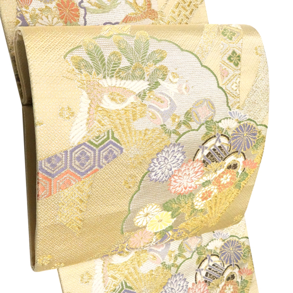 京洛苑たはら 礼装用袋帯 金色 ゴールド ベージュ 雪輪 熨斗 鶴 正絹 西陣織［36,300円］ 枚目