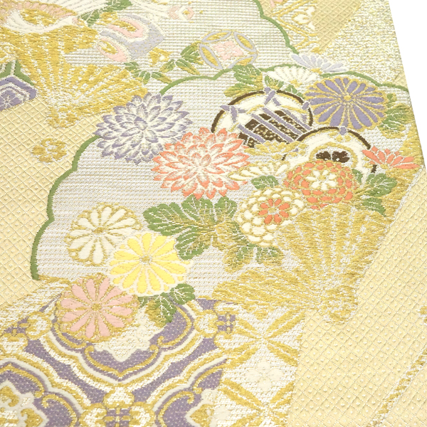 京洛苑たはら 礼装用袋帯 金色 ゴールド ベージュ 雪輪 熨斗 鶴 正絹 西陣織［36,300円］ 枚目