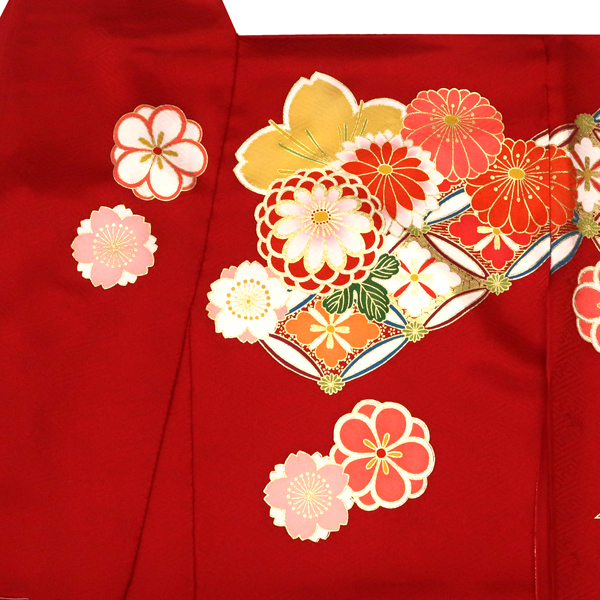 型染め京友禅 振袖 赤 古典柄 菊 梅 桜 松葉 花七宝 正絹 成人式 卒業式［143,000円］ 枚目