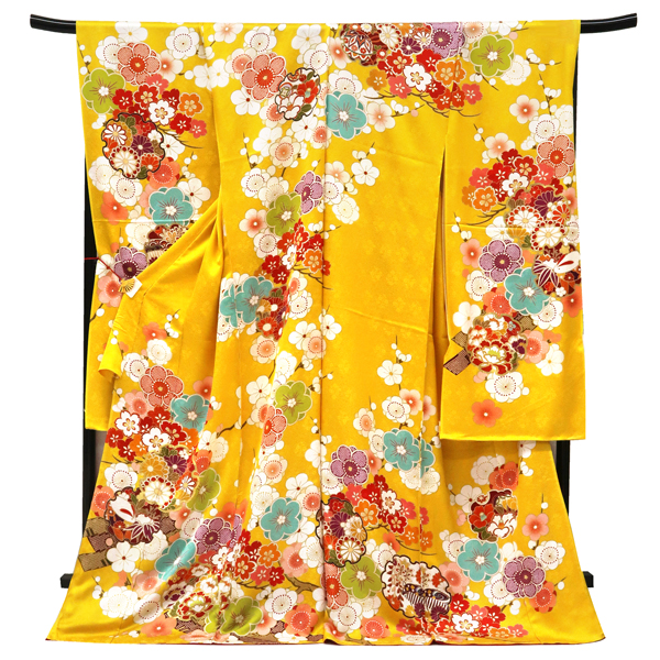振袖 古典柄 黄色 雪輪 梅 桜 兎 正絹 フォーマル 着物 成人式 卒業式［121,000円］ 枚目