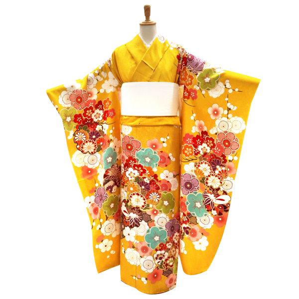 振袖 古典柄 黄色 雪輪 梅 桜 兎 正絹 フォーマル 着物 成人式 卒業式［121,000円］ 枚目
