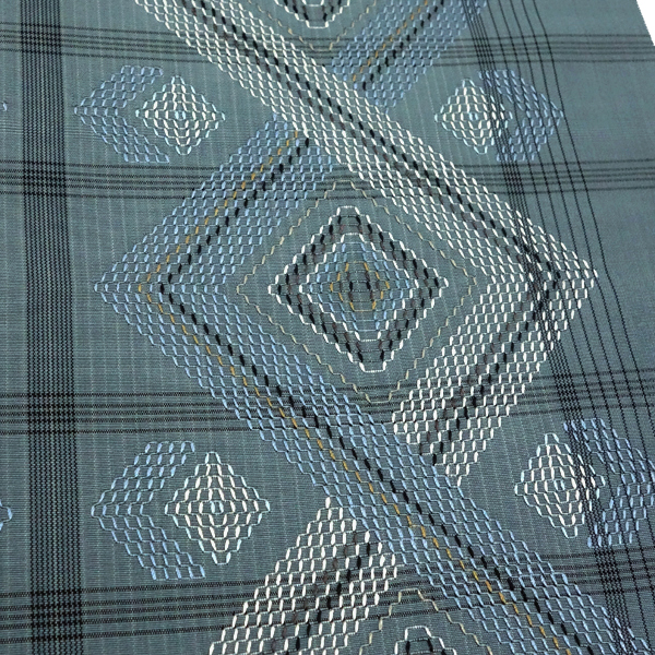 首里織 花織名古屋帯 てぃ花工房 神谷恵子 正絹 灰みの青 菱 九寸帯 カジュアル 沖縄県伝統工芸品［418,000円］ 枚目